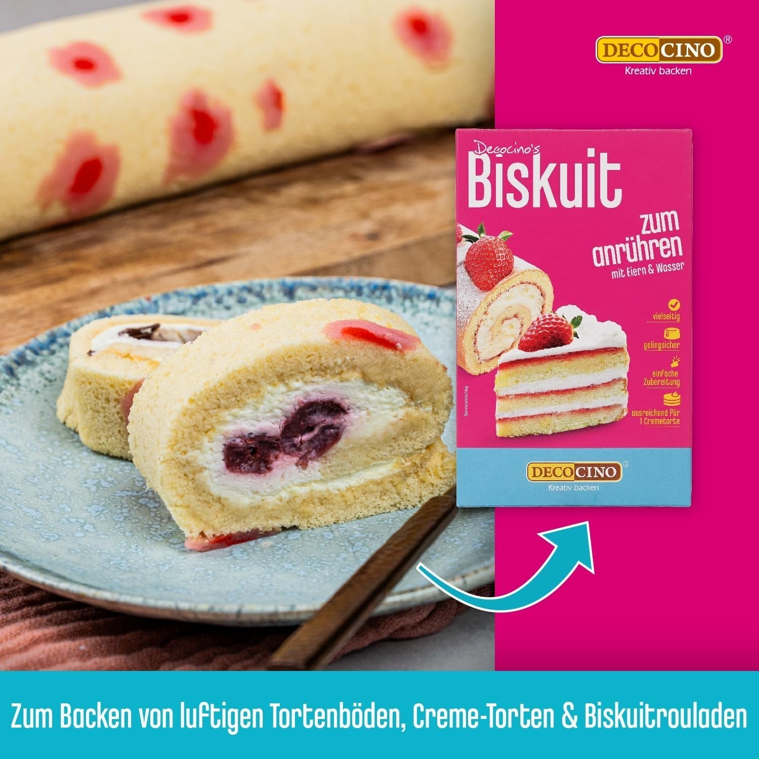 DECOCINO Biscuit Backmischung (250 G) – Einfache Zubereitung – Gelingsicher – Zum Backen Von Luftigen Biskuitböden, Creme-Torten, Biskuitrollen Uvm. Naty Shop