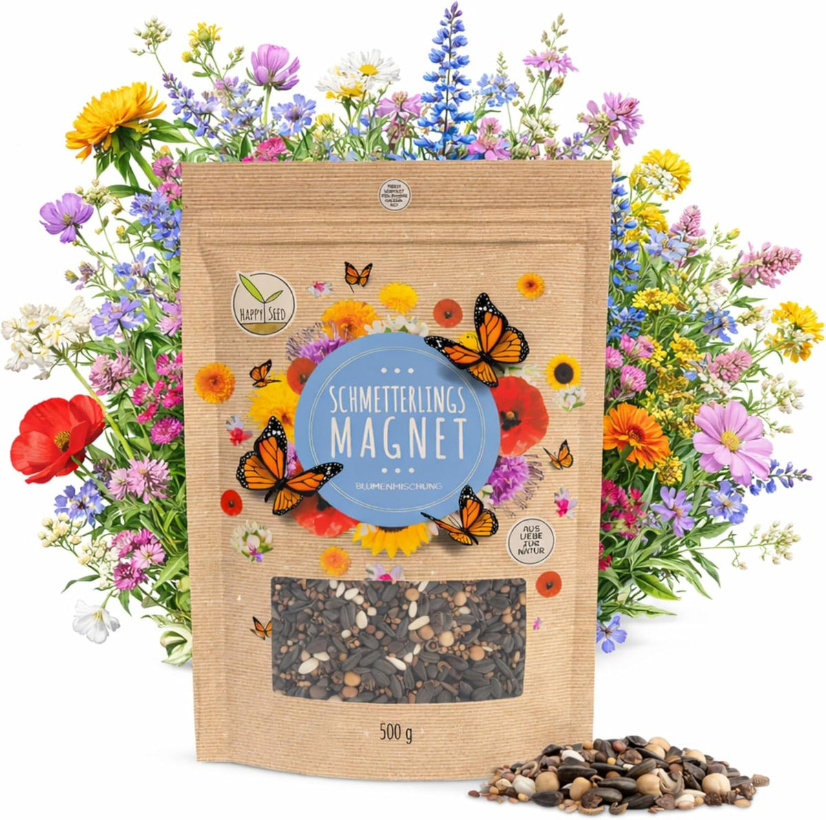 100g Semințe de fluturi pentru o pajiște cu flori colorate - Amestec de semințe de flori sălbatice colorate și bogate în nectar pentru fluturi