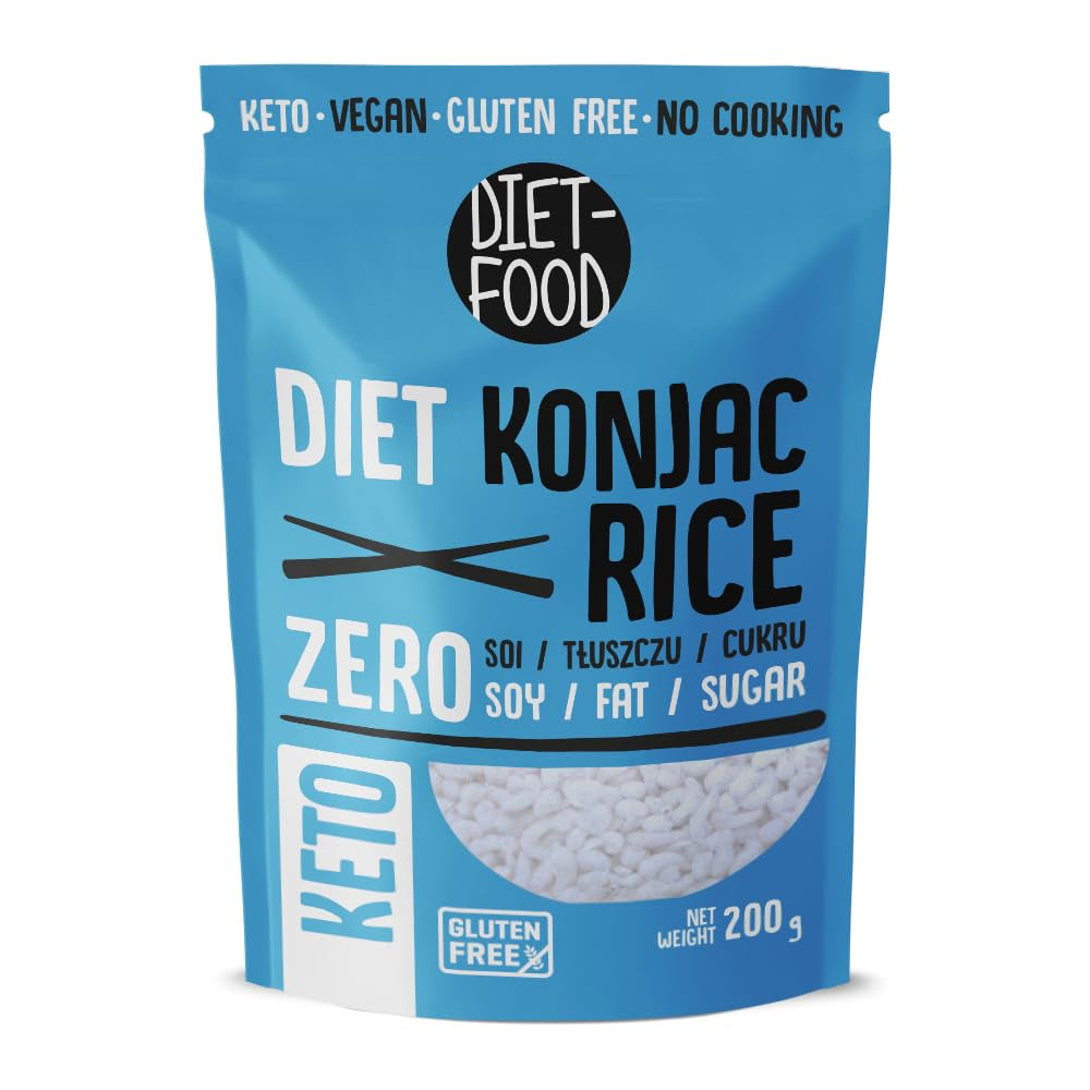DIET-FOOD Riso Shirataki Konjac istantaneo, a basso contenuto di carboidrati, a basso contenuto calorico, vegano, senza grassi, senza soia, senza glutine, cheto friendly, spaghetti di riso dimagranti, 200 grammi