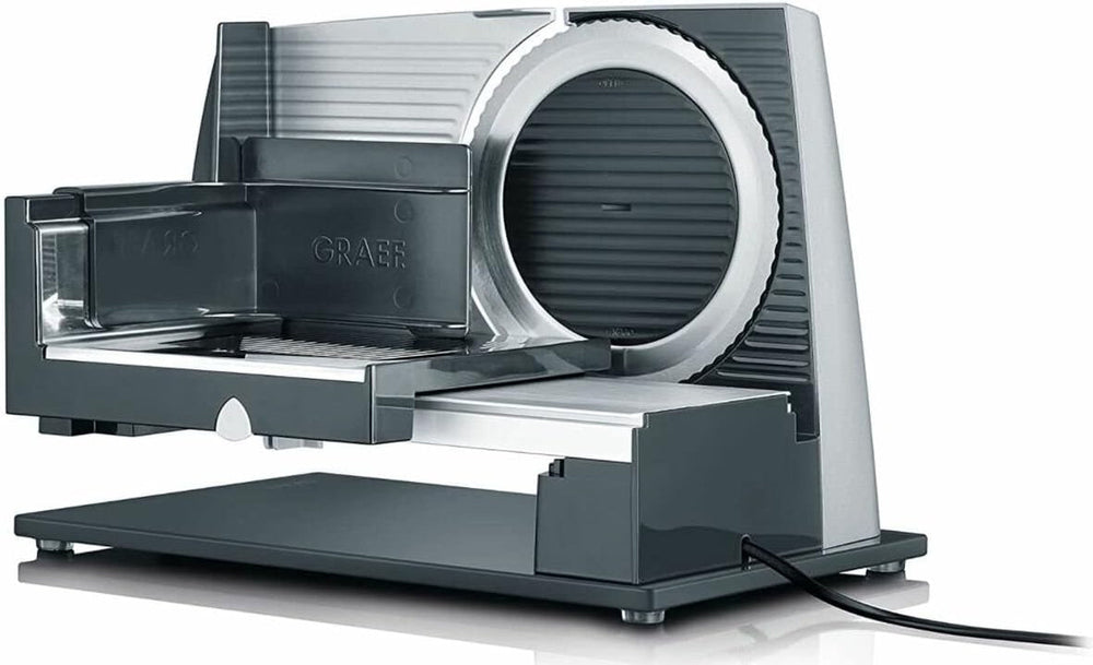 GRAEF SKS S32000, affettatrice elettrica silver con struttura interamente in metallo e base in vetro Grattugie e Affettatrici Naty Shop