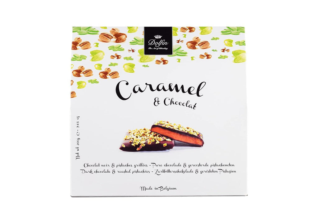 Dolfin Caramel & Ciocolată, fabricat în Belgia, 200 grame Bomboane de Ciocolata Naty Shop 200 grame Ciocolata cu fistic
