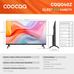 Televizor inteligent coocaa QLED 32 inch, 80 cm, televizor QLED compatibil cu Google TV, HDR10, Dolby Audio, Bluetooth 5.1, EyeCare, Google Cast, tuner triplu (DVB-T/T2/C/S/S2, CI+), 32CGQG40Z, model 2026