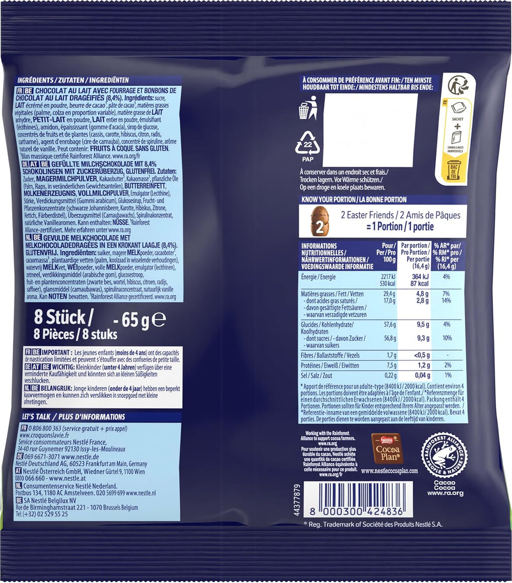 NESTLÉ SMARTIES Easter Friends, figurine a tema pasquale, realizzate in finissimo cioccolato al latte con ripieno cremoso e mini lenticchie colorate con cioccolato SMARTIES, 1 confezione (1 x 65g)