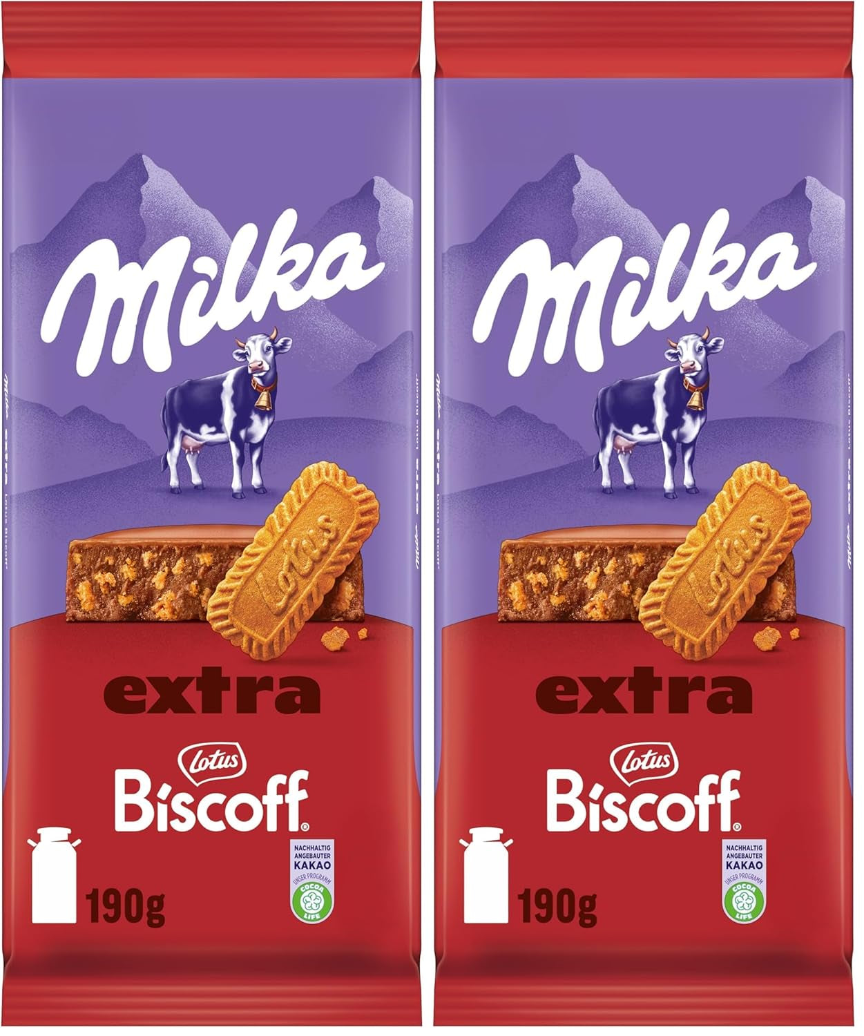 Milka Extra Biscoff Chocolate – Cioccolato al latte alpino con pezzi croccanti di biscotti Lotus Biscoff – 190g