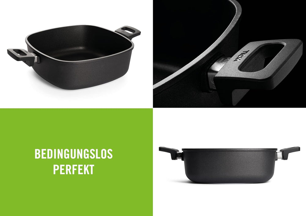 Woll Nowo Titanium Guss-Kasserole Viereckig - Induktiv -, 28 X 28 Cm, 10 Cm Hoch, 6.0 Liter, Mit 2 Seitengriffen - Geeignet Für Alle Herdarten, Aluminium, Backofenfest, Schwarz Stampi e vassoi per la cottura Naty Shop