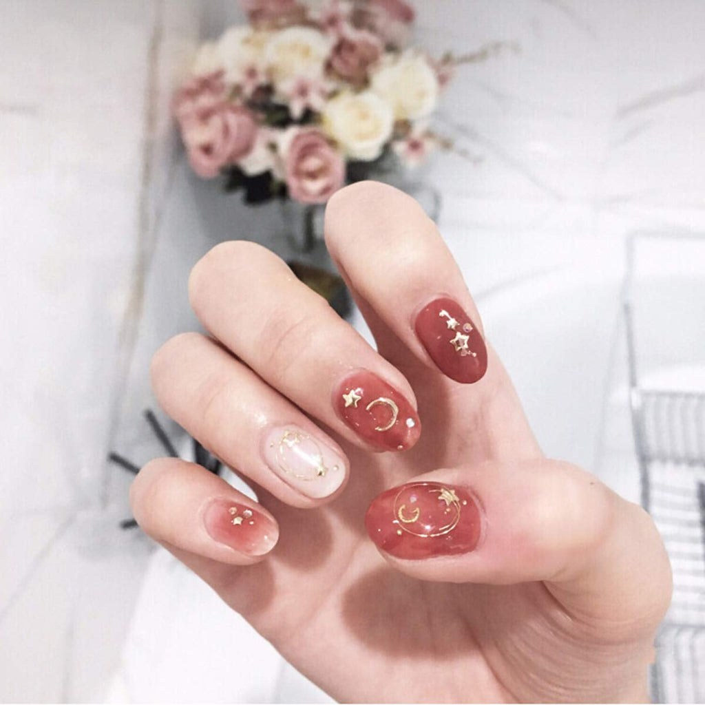 4 Boxes Nagel Kunst Strass, 3D Nagel Kunst Dekorationen, Mix Größe Nagel Perlen Glitter Strass Gold Metall Hohlniet Nagelkunst Stern Mond Sonne Nagel Zubehör Für DIY Nageldesign