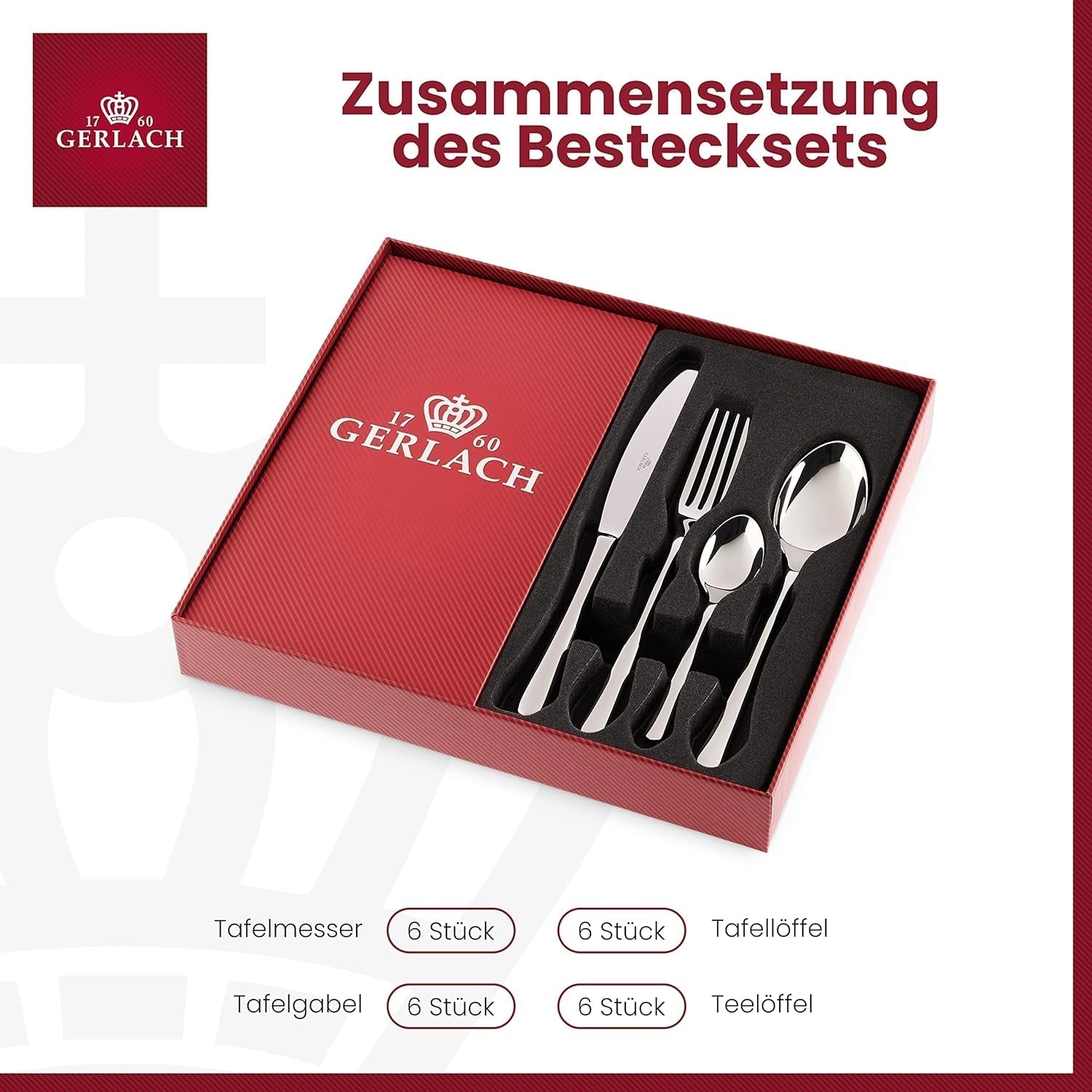 Set de tacâmuri Gerlach Muza strălucitoare, oțel inoxidabil, argint strălucitor, 24 bucati Bucatarie Naty Shop