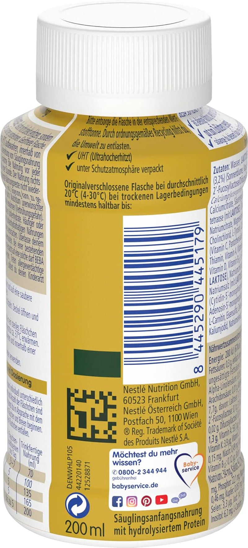BEBA Nestlé BEBA SUPREME 1 Latte per lattanti: biberon pronti da bere con Omega 3, 1 confezione (1 x 200 ml)