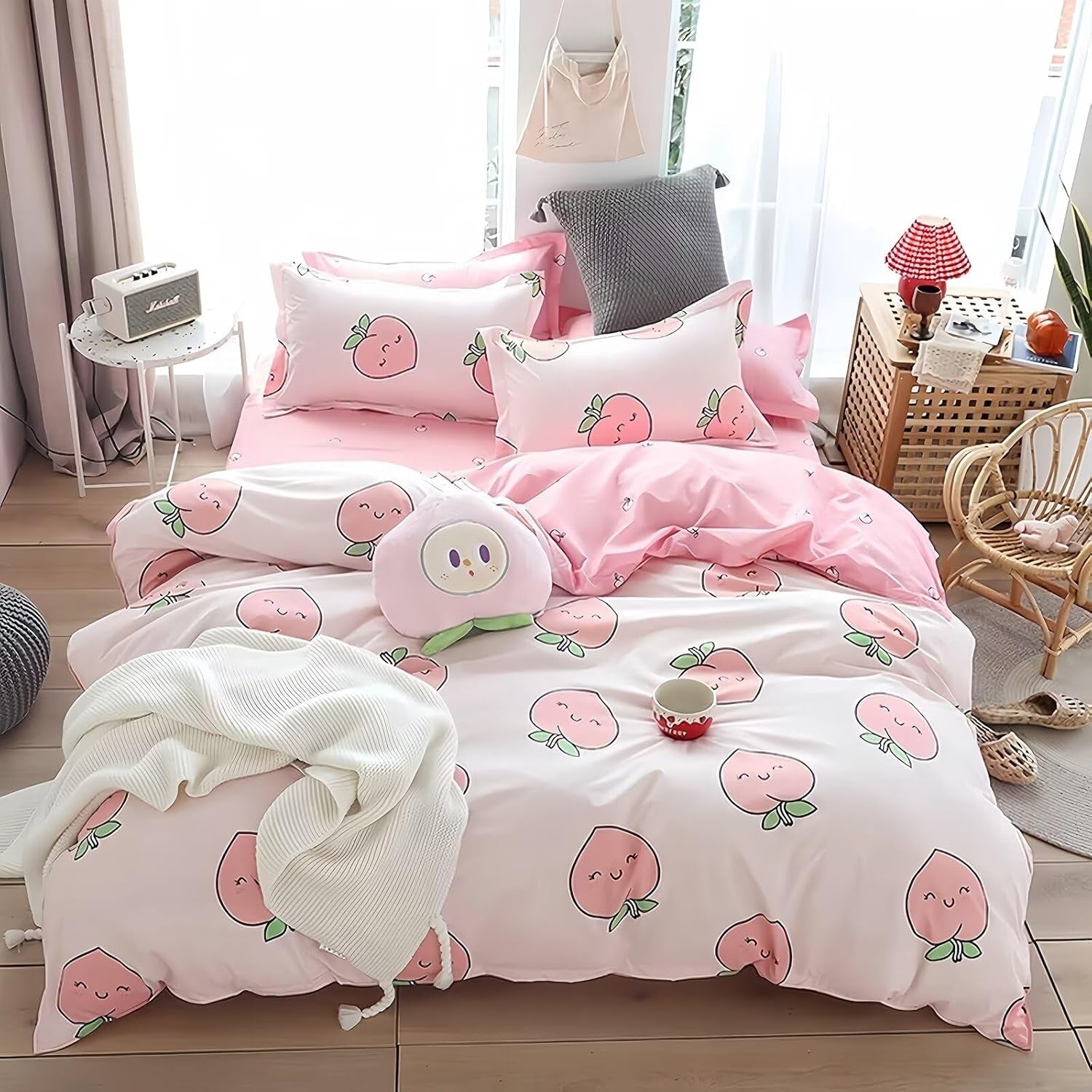 Kids Mädchen Cute Katze Kitty Katzenmotif Bettwäsche Kinder Katzenbettwäsche Kinderbettwäsche Letto Copripiumino Set biancheria da letto 135 × 200 cm