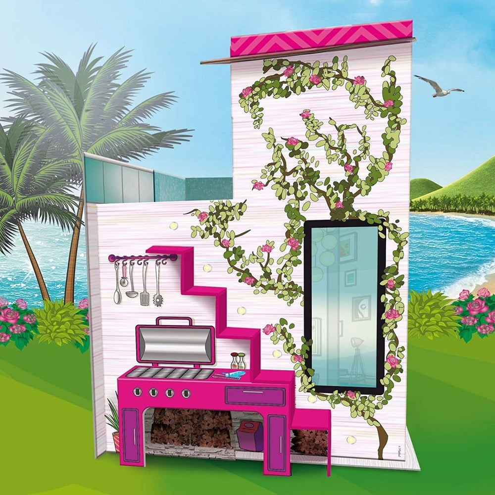 Lisciani - Casa delle bambole - Villa vacanze Barbie con bambola - Gioco fantastico - Casa in cartone da montare e decorare - Tempo libero creativo - Per bambine dai 4 anni Naty Shop case delle bambole