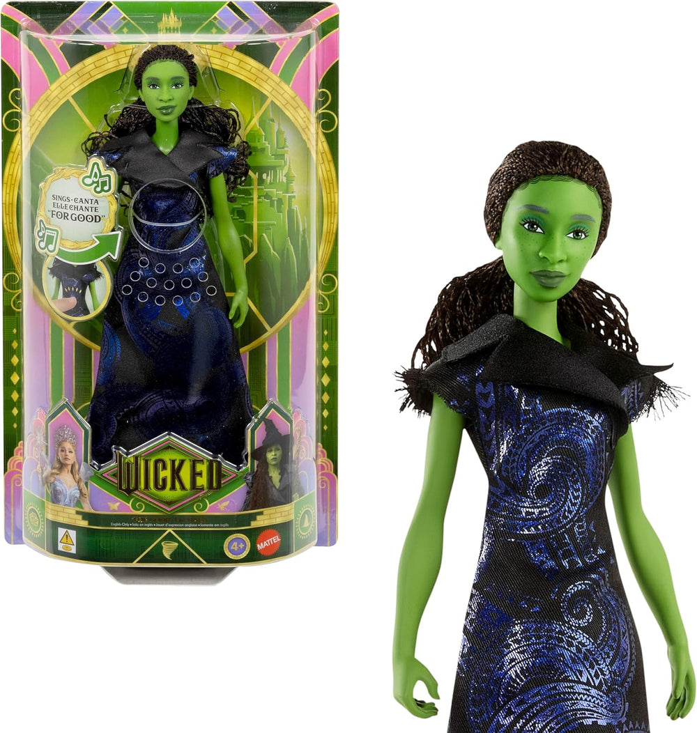 Păpușa de modă Elphaba cântătoare Mattel Wicked: for Good de Universal Pictures, cu ținută detașabilă, inspirată din film, cântă „for Good” în engleză, JFM09