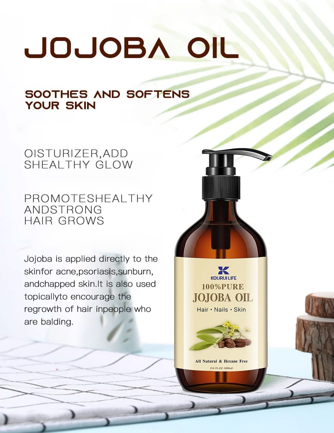 Olio di jojoba biologico 1 litro, puro al 100% Cosmetici e Bellezza Naty Shop