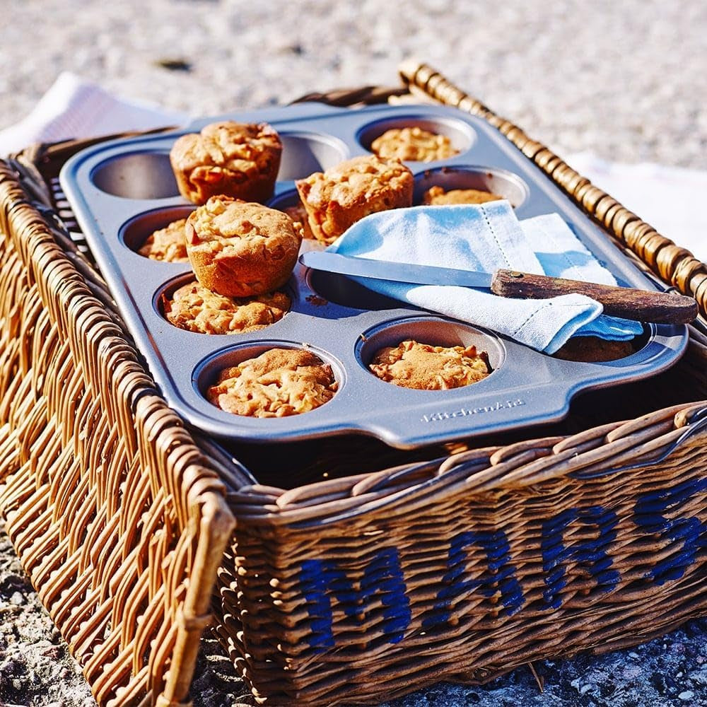 Kitchenaid Teglie per muffin in acciaio alluminato Teglia antiaderente Utilizzabile in forno Lavabile in lavastoviglie Grigio Naty Shop Teglie e vassoi da forno