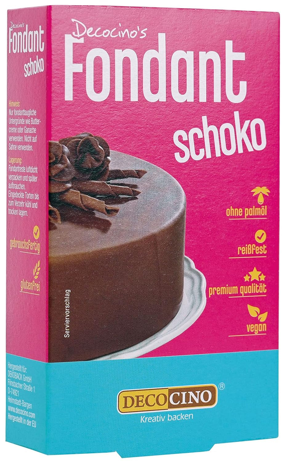 DECOCINO Schoko Fondant – 250 G – Ideale per Decorare Kuchen, Torten, Cupcakes – Glassa e Decorazioni Vegane e Senza Olio di Palma Naty Shop 250 G (Confezione 1Er) Schokolade