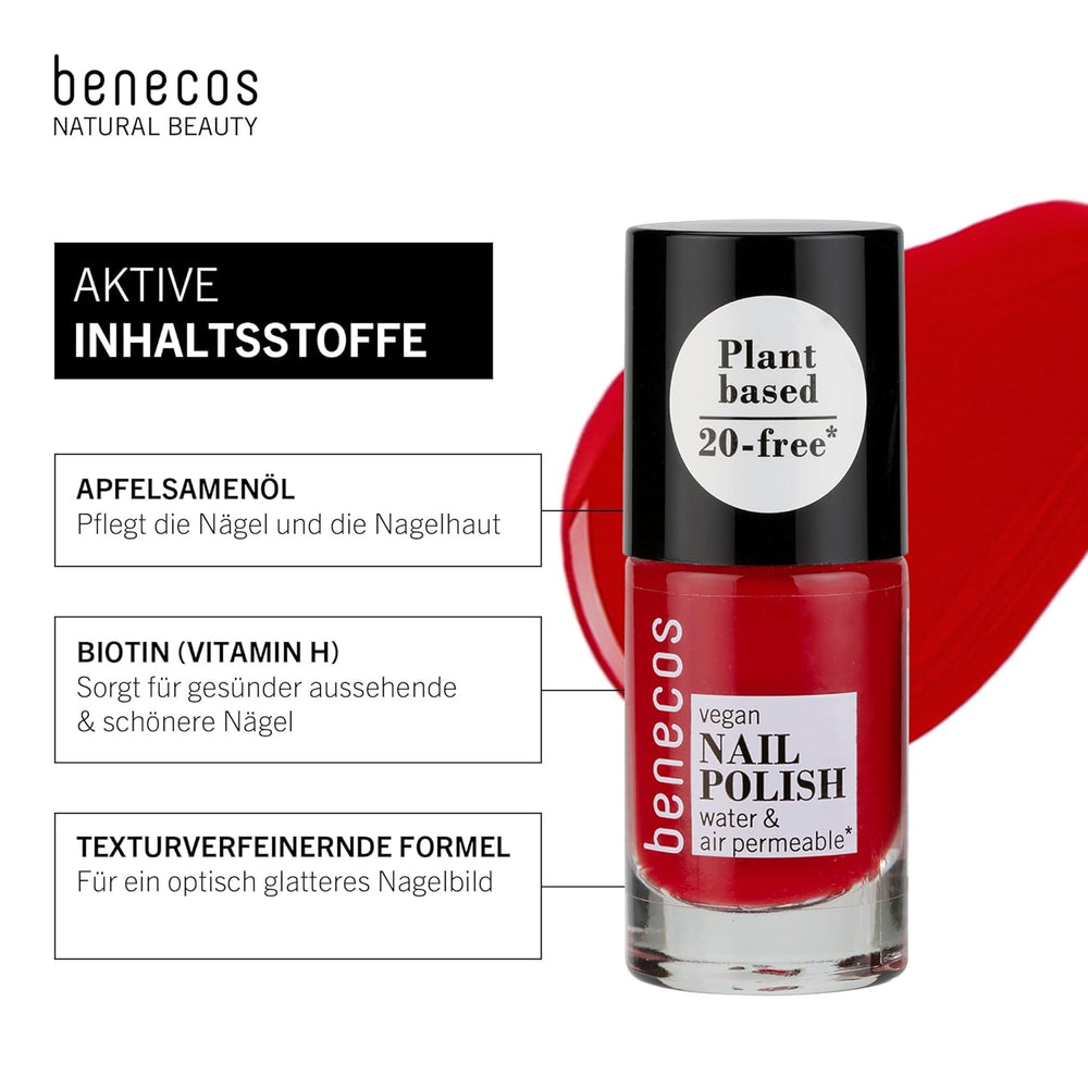 Benecos 20-Free smalto vegano, rosso vintage - smalto alle erbe - asciugatura rapida e lunga durata - permeabile all'acqua - arricchito con biotina - 5ml