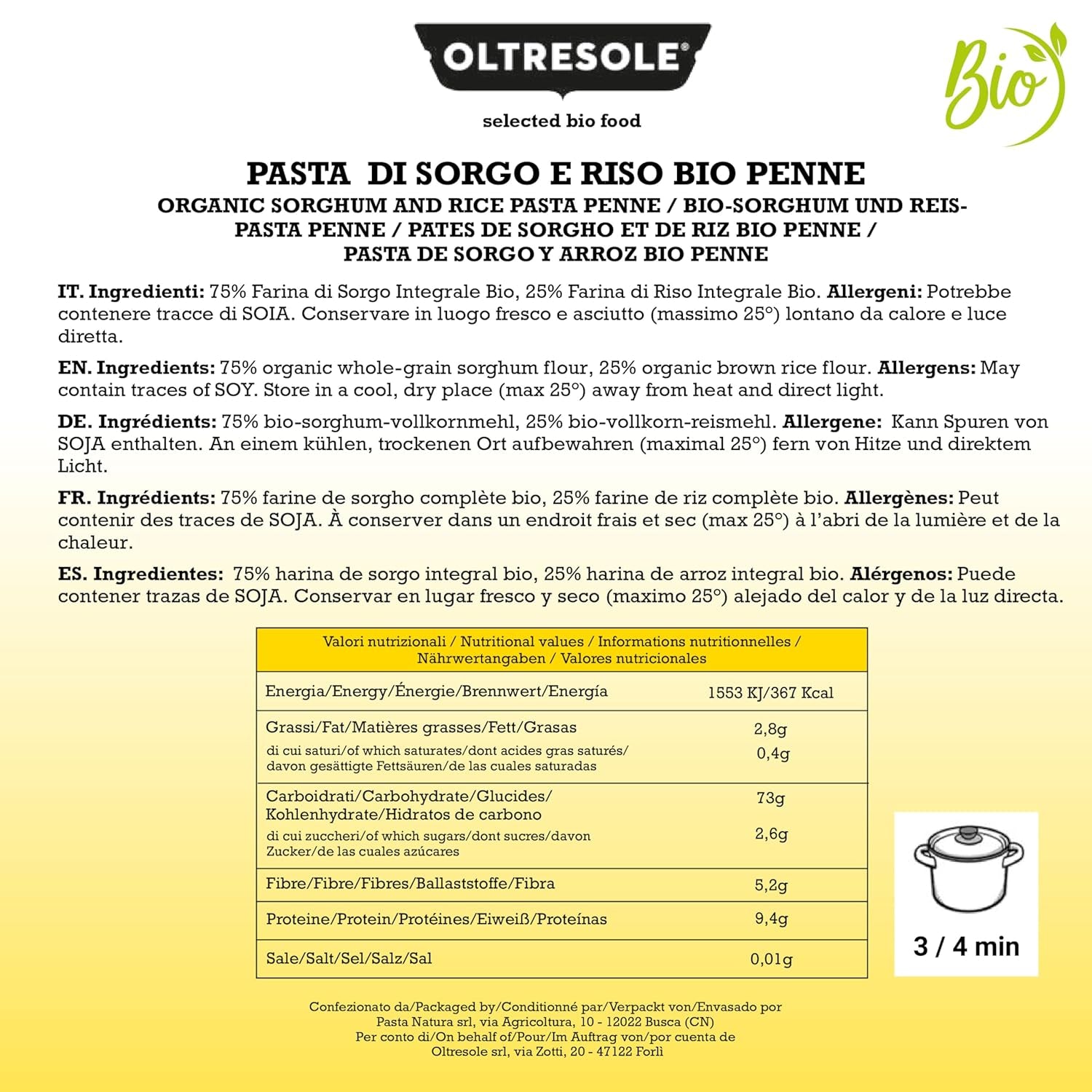 - Pasta italiana di sorgo e riso biologico, senza glutine, formato penne - pasta senza glutine realizzata con farine integrali da agricoltura biologica italiana, vegana, confezione da 3 pacchi x 350g