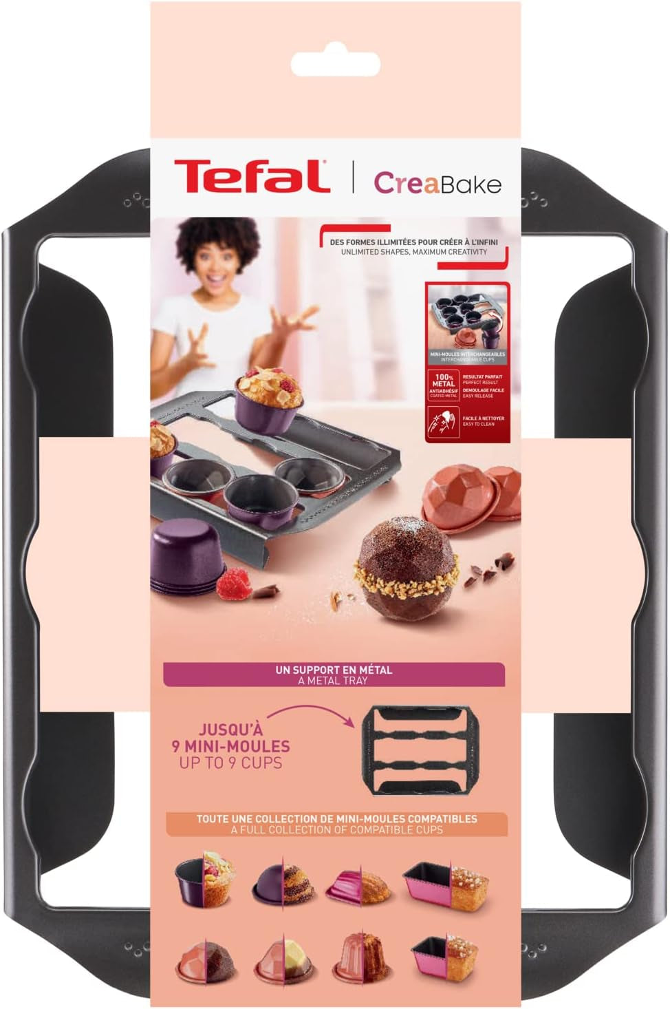 Tefal Creabake J3040104 Kuchenform, 9 Mulden, Antihaftbeschichtung, Austauschbar, Perfektes Backen, Kreative Und Leckere Rezepte, Nicht Compaible Mit Cake Factory, Creabake Stampi e teglie Naty Shop