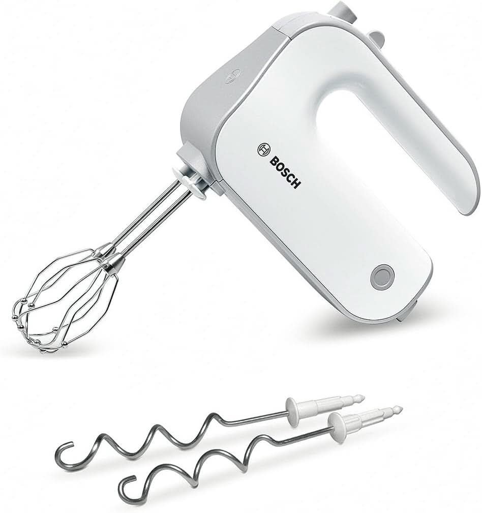 Bosch Handrührer Styline MFQ4835DE, 2X2 Rührbesen, 2 Edelstahl-Knethaken, Spülmaschinengeeignet, 575 W, Weiß Bucatarie Naty Shop Weiß/Silber