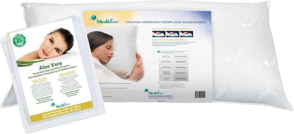 Mediflow 5223 Pernă de apă cu acțiune Aloe Vera, pernă ortopedică pentru susținerea coloanei vertebrale cervicale, 40X80 cm, alb, 1 bucată (1 pachet) Perne standard Naty Shop Titlu implicit