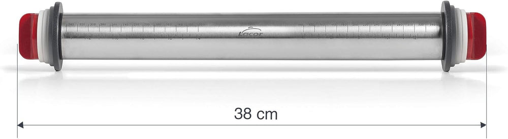- 67143 - Amasar Küchenroller, 4 abnehmbare Scheiben, Edelstahl, gravierte Messzeichen, Alle Masse, 41.5 cm, Spülmaschinenfreundlich, Grau
