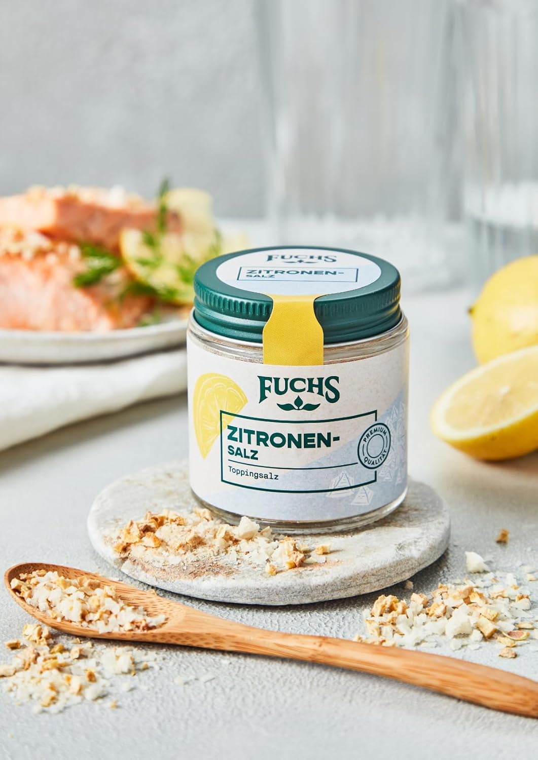 Fuchs Gewürze - Citronensalz | Toppingsalz mit Pyramidenflocken & Zitrone | Verfeinerung croccante per pesce e gemme | Sale al limone in qualità Premium | 60 g nel wiederverschließbaren Gewürzglas