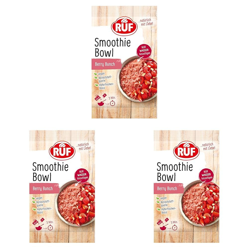 RUF Smoothie Bowl Berry Bunch Avena Snack per Colazione con Bacche e Semi di Chia, Facile e Veloce da Preparare, Vegano, 1 Busta x 50g (Confezione da 3)