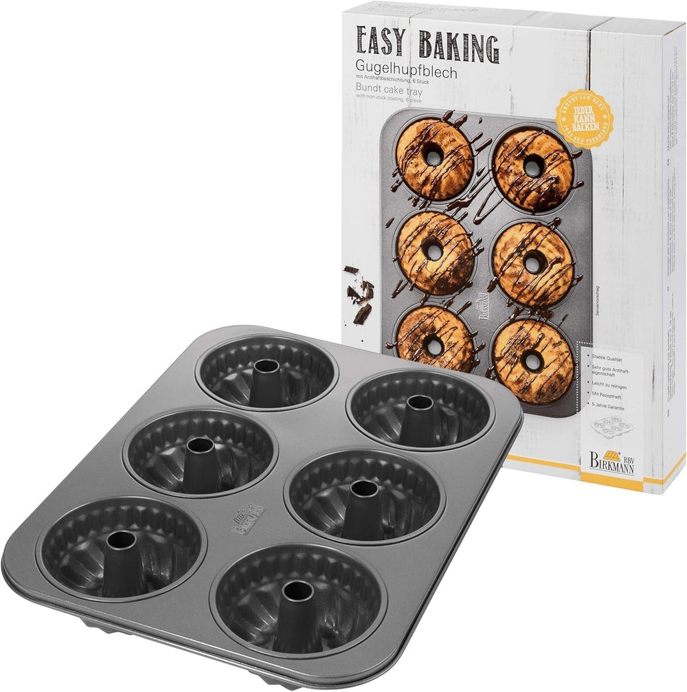 Birkmann, Easy Baking, Donutblech, Backform Für 6 Donuts, Mit Hochwertiger Antihaftbeschichtung, Ø 9 Cm, Mit Rezept, 881631 Stampi e teglie Naty Shop 6Er Gugelhupfform