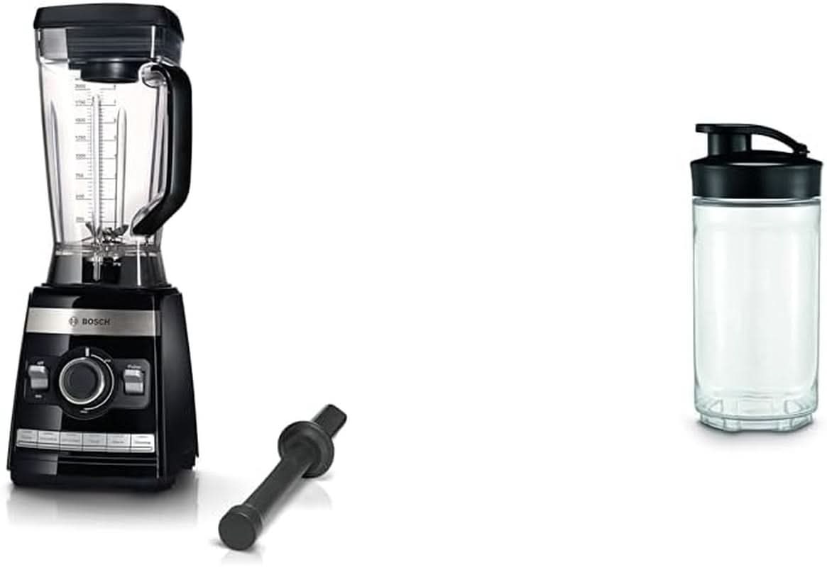 Bosch Standmixer Vitaboost MMBH6P6BDE, 6-Klingen-Edelstahlmesser, 2,5L Tritan-Mixbehälter, Stopfer, 6 Automatikprogramme, Rezeptbuch, Bpa-Frei, Einfache Reinigung, 45,000 U/Min, 1600 W, Schwarz Bucatarie Naty Shop Bundle Mit Becher 300Ml 6 Automatikprogramme Deutsches Rezeptbuch