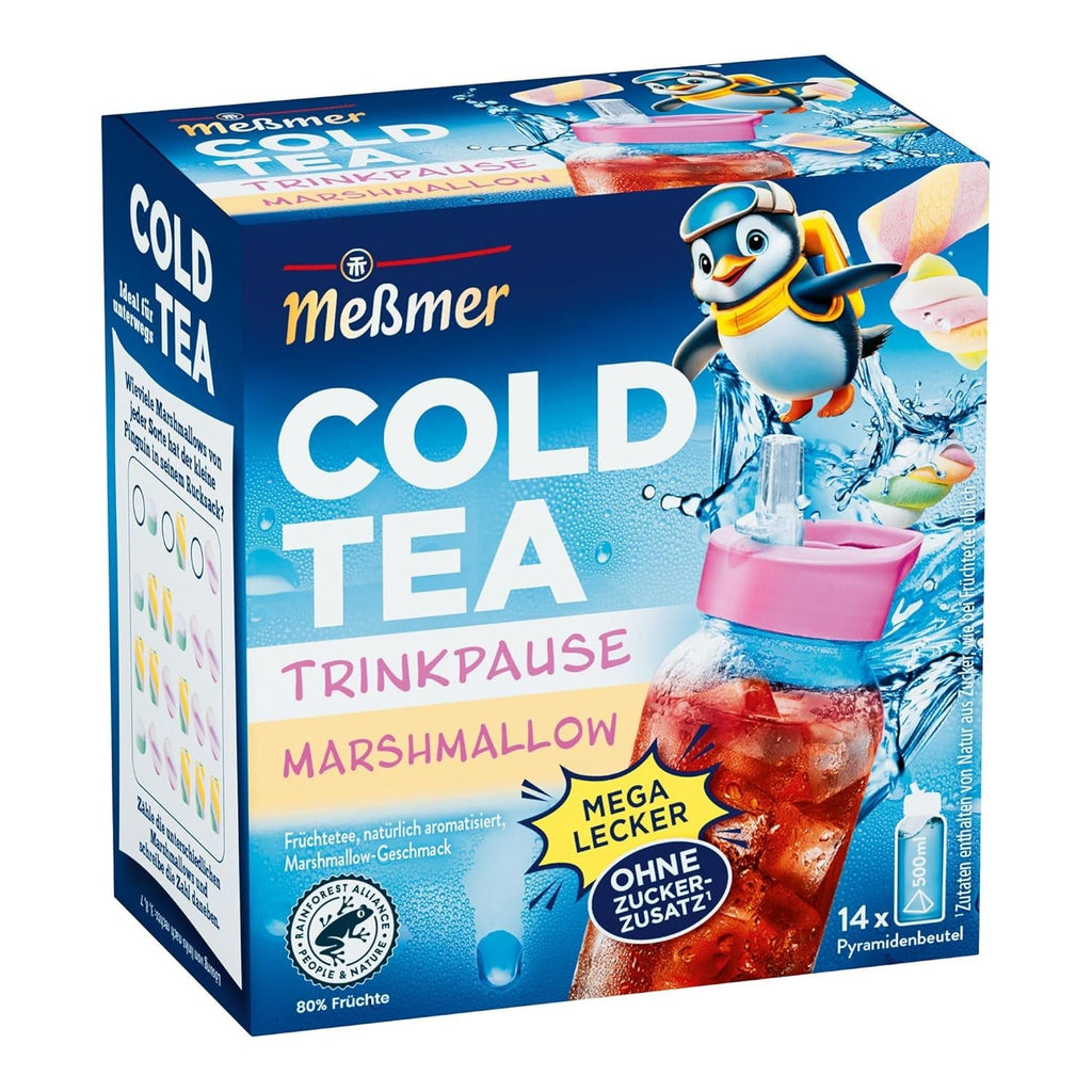 Meßmer Cold Tea Trinkpause Zmeură | Ceai de fructe, aromatizat natural, cu gust de zmeură | Ediție limitată | Pentru infuzie rece | 14 pliculețe piramidale