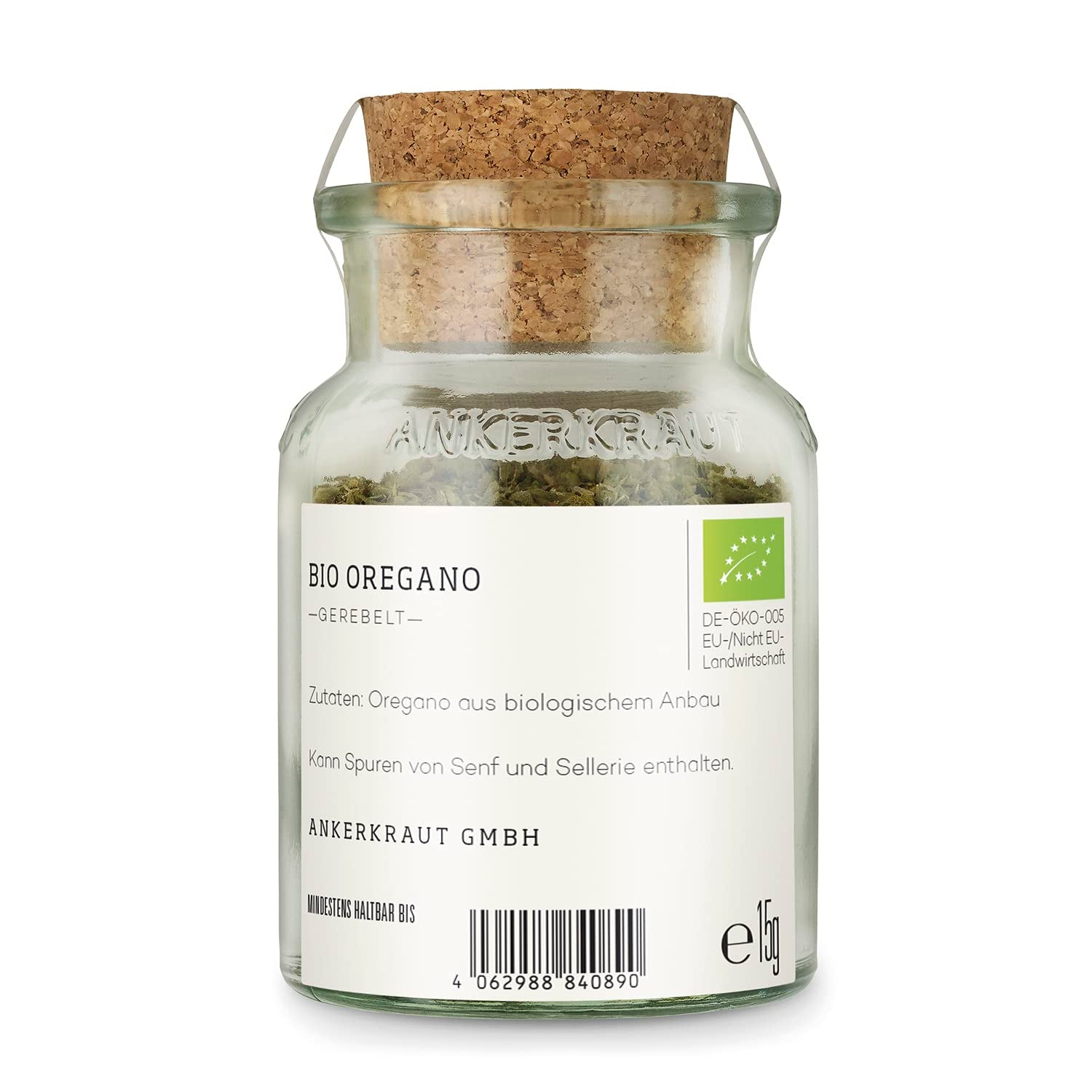 Ankerkraut BIO Origano, gerebeltes Küchen-Kraut, 15 g in vetro di sughero, Bio-Qualität zum selber Sürzen, Gewürz mediterranean Küche für Pizza & Pasta