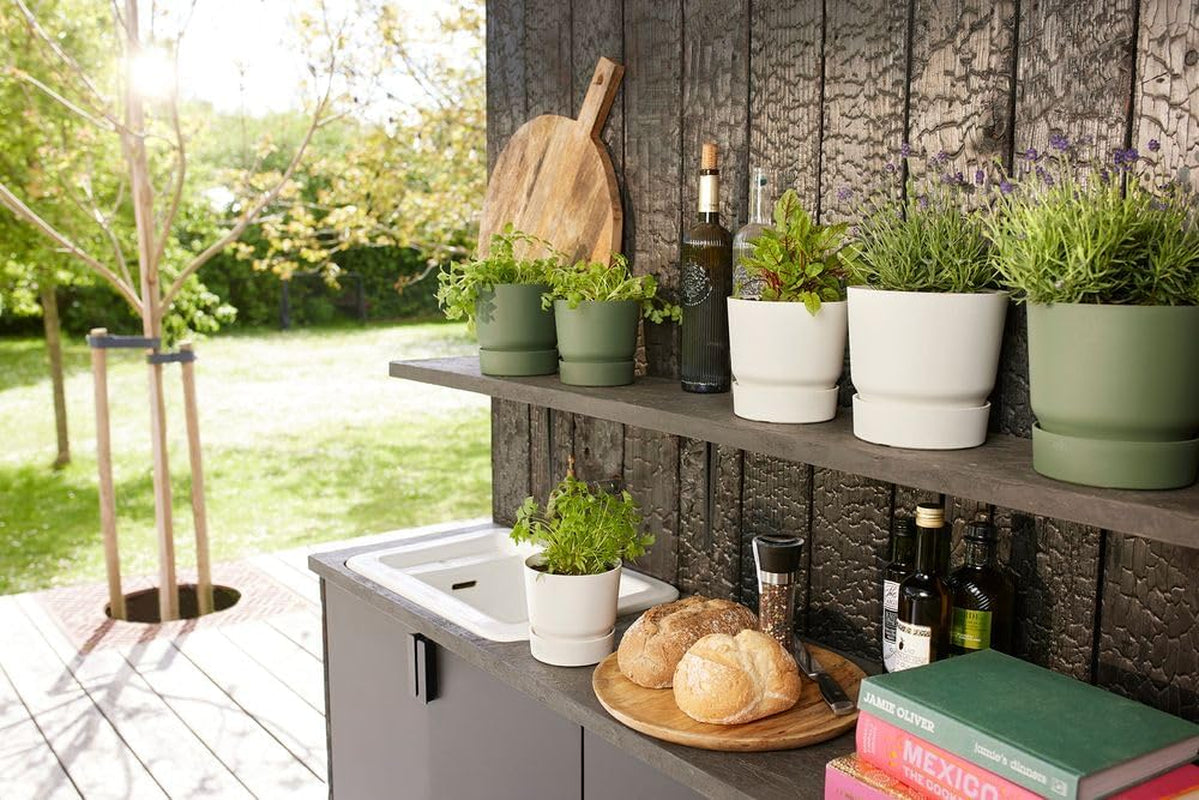 elho Greenville Round 16 - Ghiveci pentru flori pentru interior și exterior - Ghiveci cu auto-udare - 100% plastic reciclat - Ø 16,0 x H 15,3 cm - Verde/Verde frunză