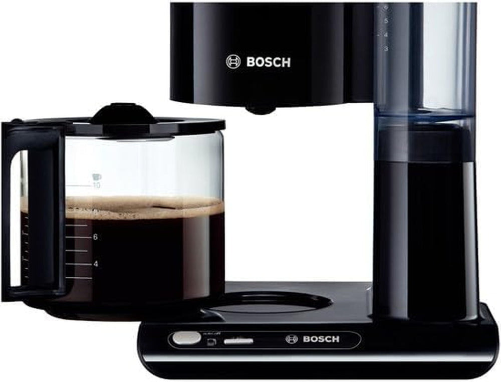 Espressor cu filtru Bosch Styline TKA8013, senzor de aromă, carafă din sticlă cu conservare a aromei 1,25 L, pentru 10-15 cești, oprire automată, sistem de detartrare, sistem anti-picurare, suport pentru filtru rotativ, 1160 W, negru