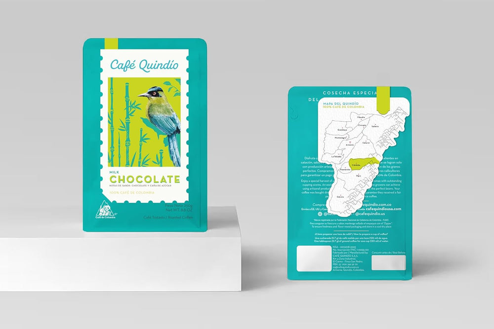 Cafe Quindio Specialty Coffee - boabe de cafea 100% Arabica, Columbia - cu note naturale de aromă de ciocolată cu lapte (250g) - ideală pentru cafea filtrată, aparate portafilter sau aparate de cafea complet automate