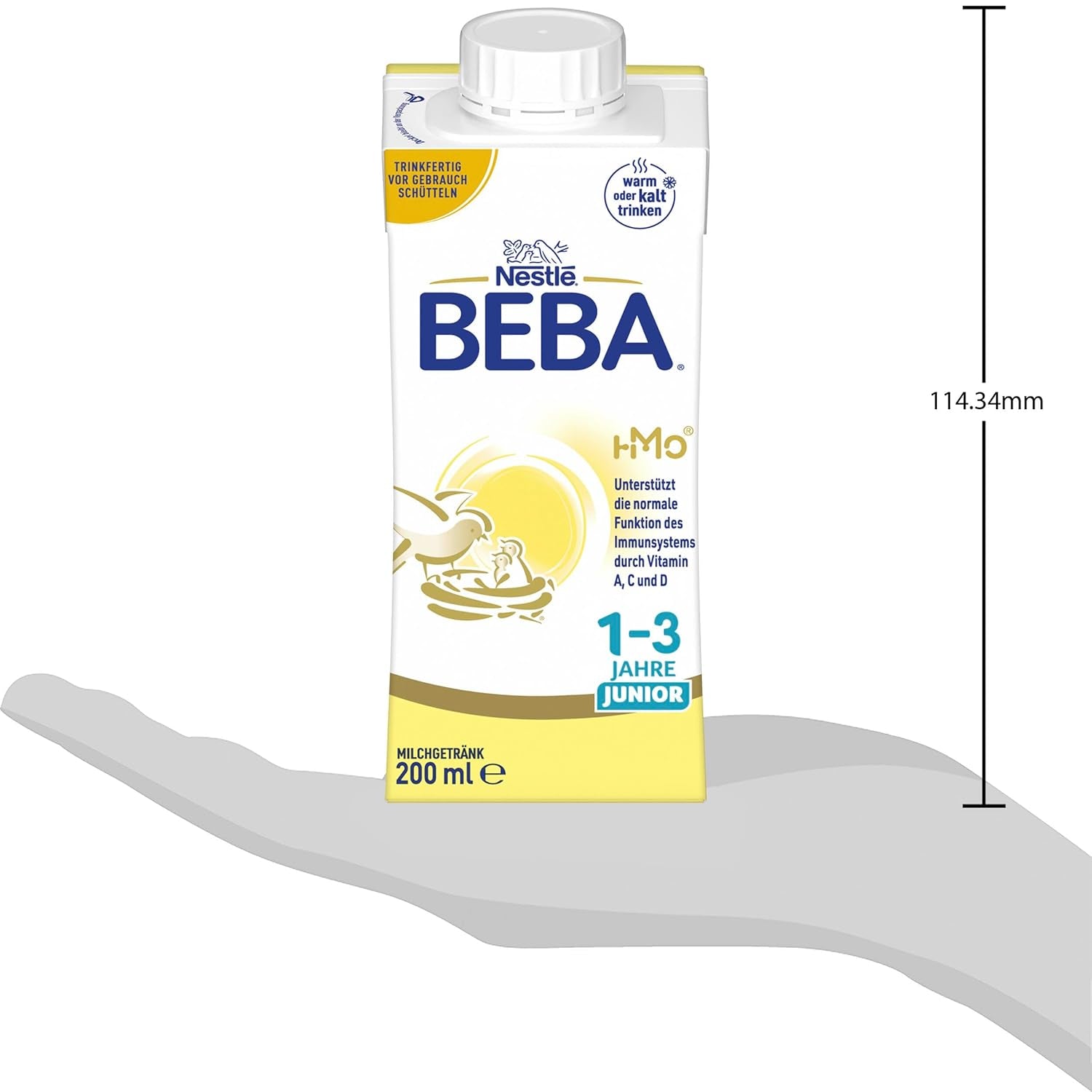 BEBA Junior, bevanda a base di latte pronta da bere per 1-3 anni, con HMO, contenuto proteico adeguato all'età, senza olio di palma, senza olio di pesce, alimenti per bambini, confezione da 6 (6 x 200 ml)