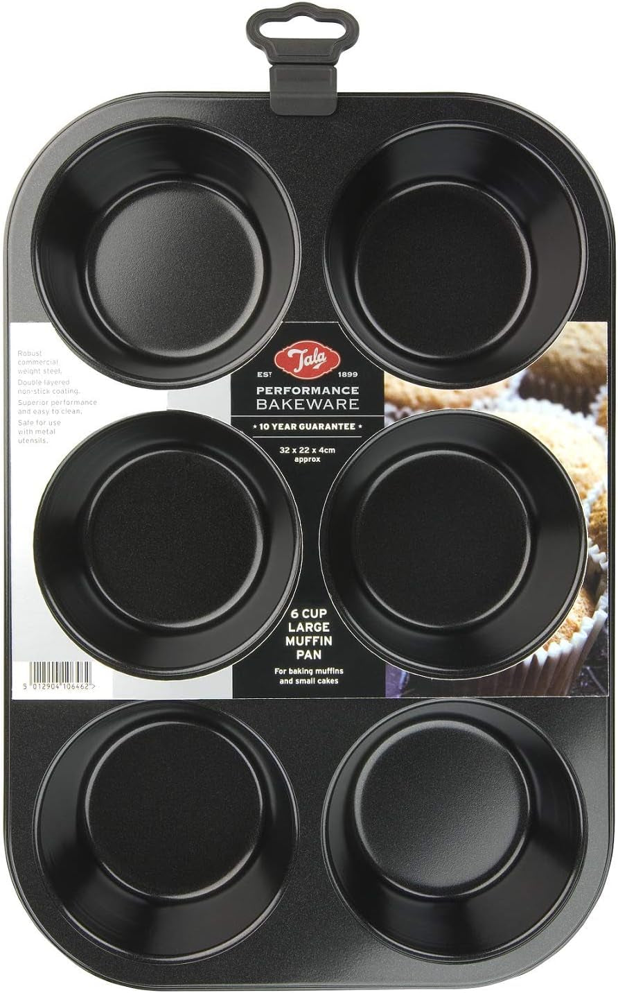 Tala Performance Muffin-Blech, 6 Löcher, Jumbo-Größe, Karbonstahl Von Professioneller Stärke, Mit Antihaftender Eclipse-Beschichtung, Schwarz Stampi e teglie Naty Shop Form Für 6 Große Muffins