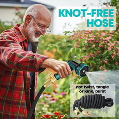 Furtun de grădină, 30 m, furtun de grădină cu 10 moduri, pistol de pulverizare și fitinguri din alamă masivă, furtun flexibil, furtun de grădină extensibil, negru, 30 m