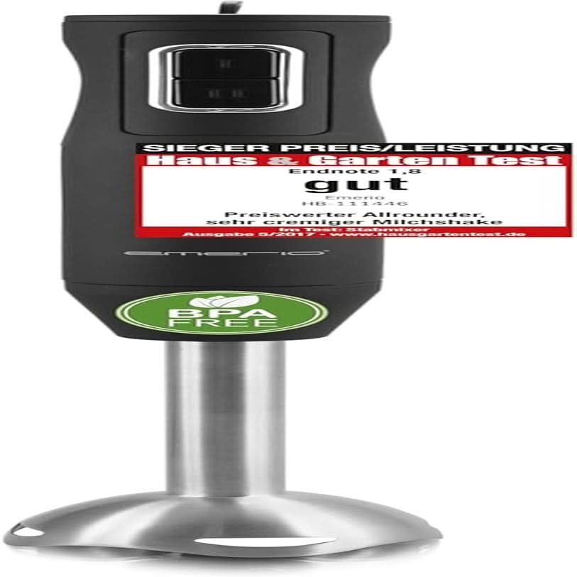 Emerio HB-111446 Robot da cucina, TESTSIEGER Preis/Leistung, Gummierter Rutschfester Griff, Edelstahl, Bpa-Frei, Schwarz, 250W Cucina Naty Shop 250W