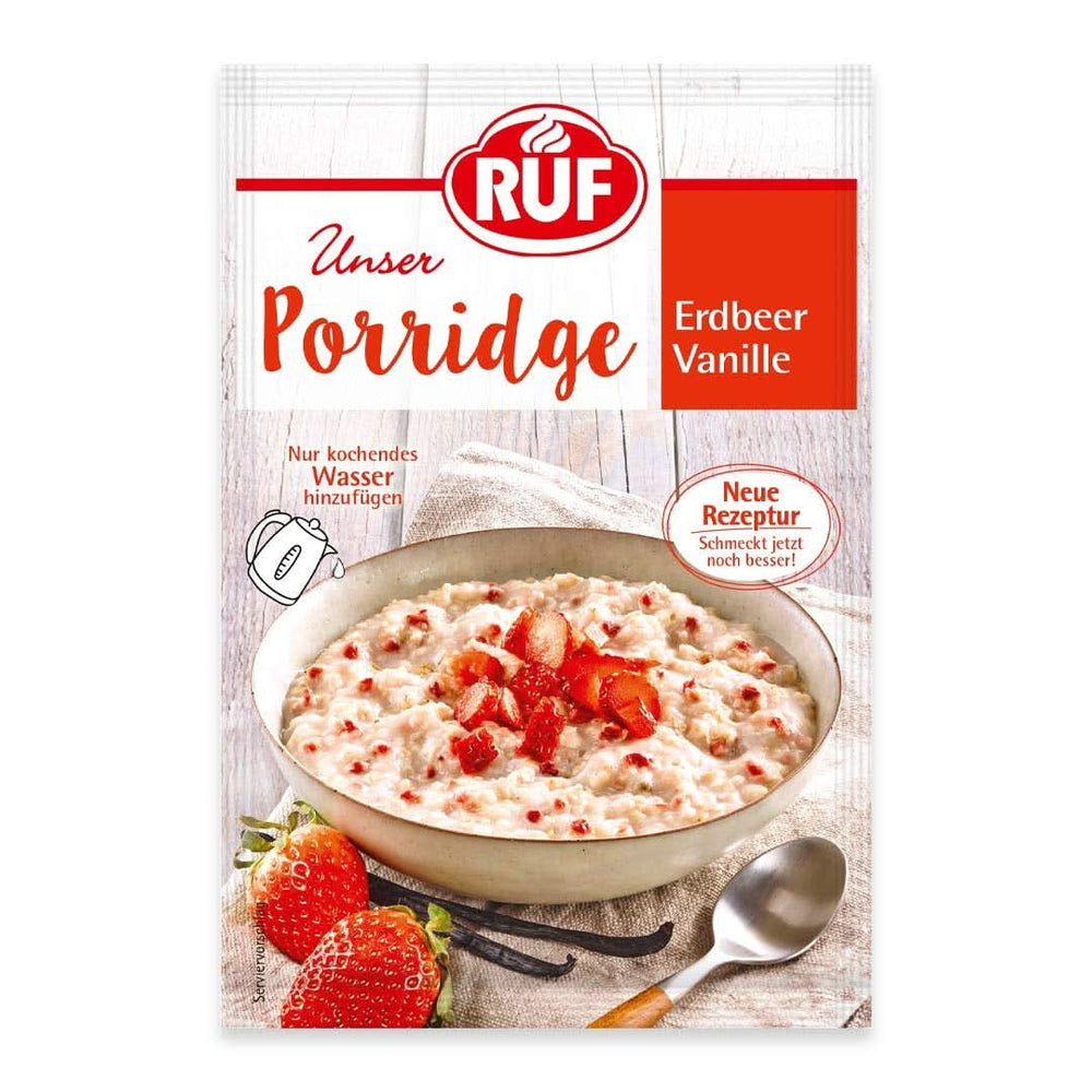 RUF Porridge Raspberry White Choc, Porridge istantaneo con pezzetti di lamponi e cioccolato bianco grattugiato, 65 grammi di cereali Naty Shop 65 grammi Fragola e vaniglia