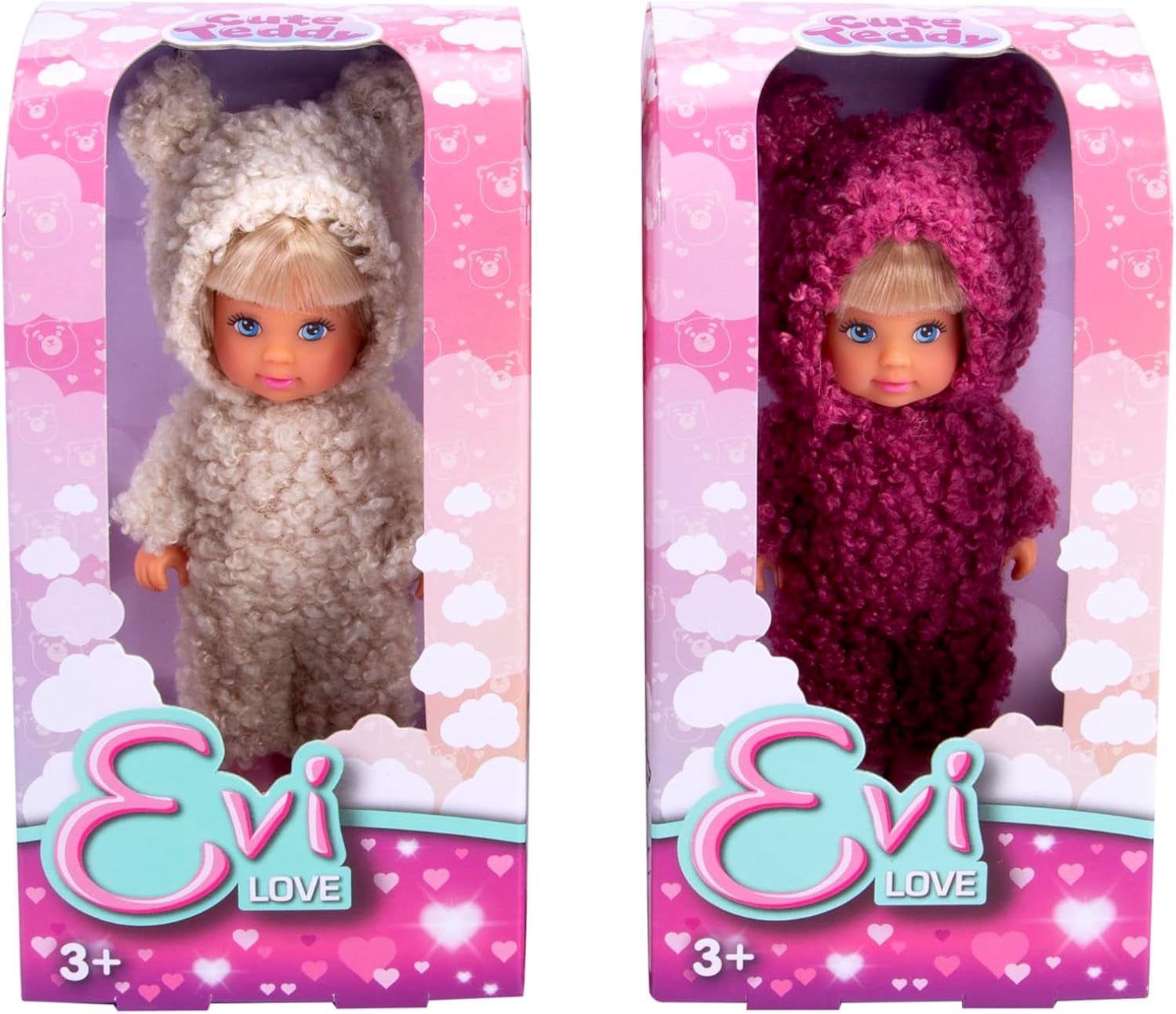 Simba Evi Love Cute Teddy, Spielpuppe in süßem Teddy Onesie, 12cm, ab 3 Jahren