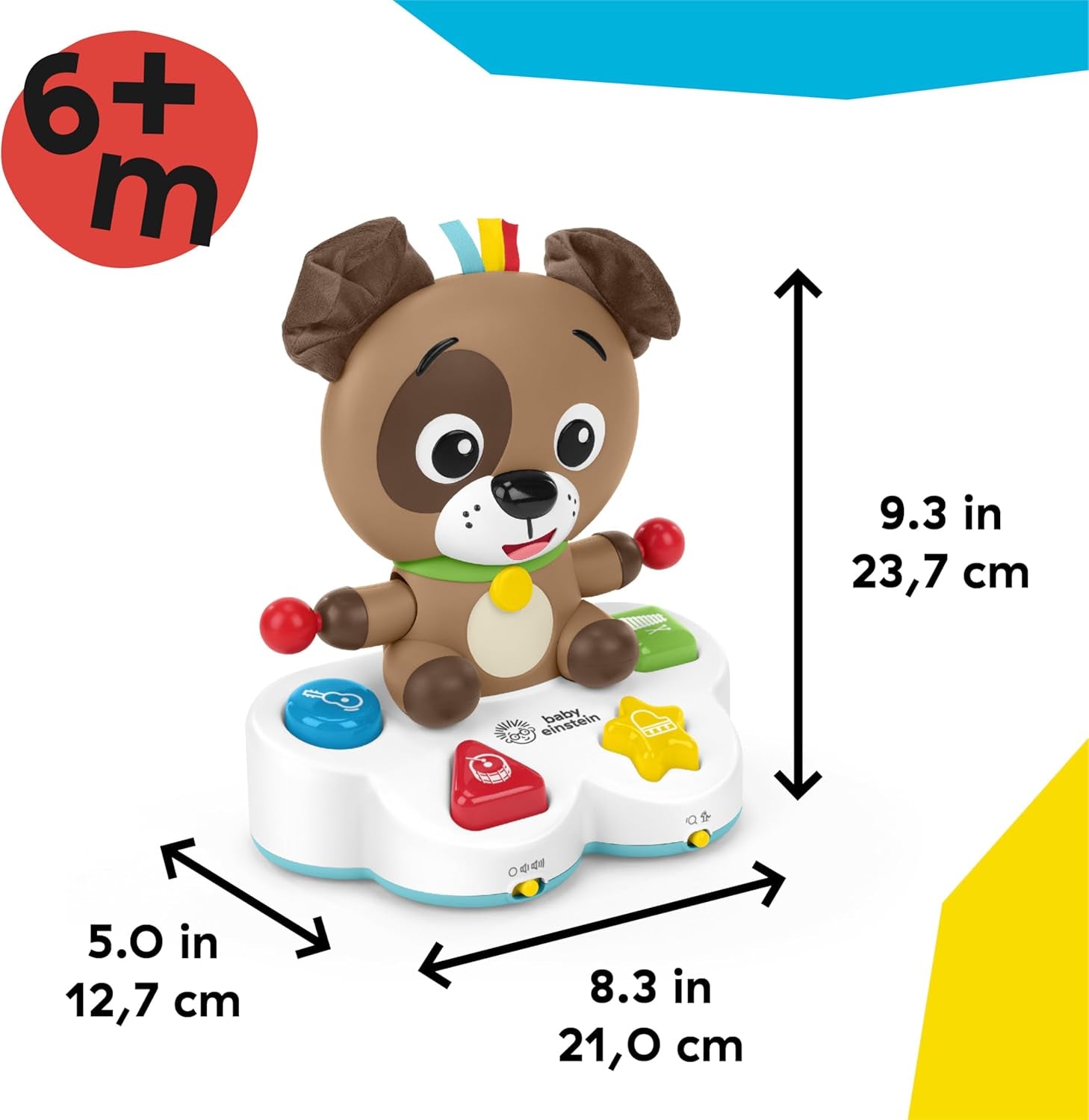 Baby Einstein, Jucărie de învățare muzicală Drum & Learn Dean - Jucărie multisenzorială pentru copii, 2 moduri de joc, culori, forme și instrumente, 50+ sunete, de la 6 luni Jucarii Bebe Naty Shop