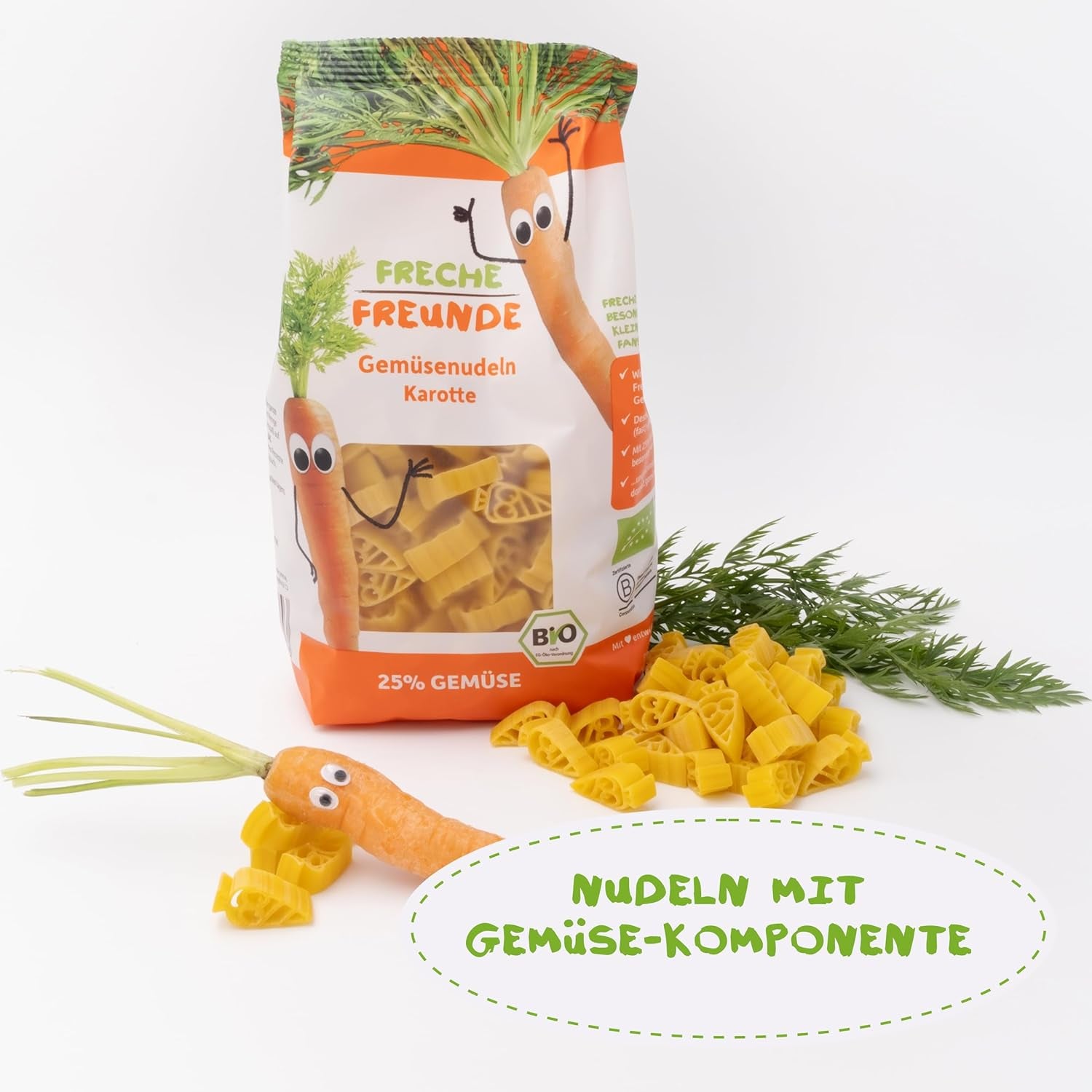 Freche Freunde Spaghetti Vegetali Biologici 'Carota' 25% Contenuto Vegetale Confezione Da 6 Vegani (6 X 300g)