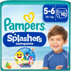 Pampers Taglia 5-6 Splashers Baby Shark Confezione da 10 pannolini da bagno usa e getta in edizione limitata per una protezione sicura dell'acqua