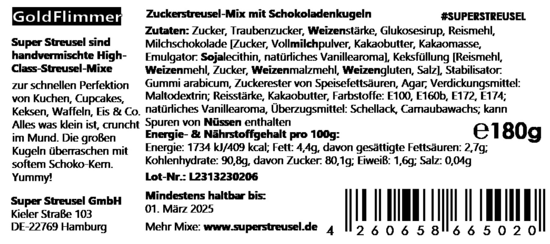 Super Streusel Gold Glimmer, confettini a tema natalizio, confettini da 180 grammi Naty Shop