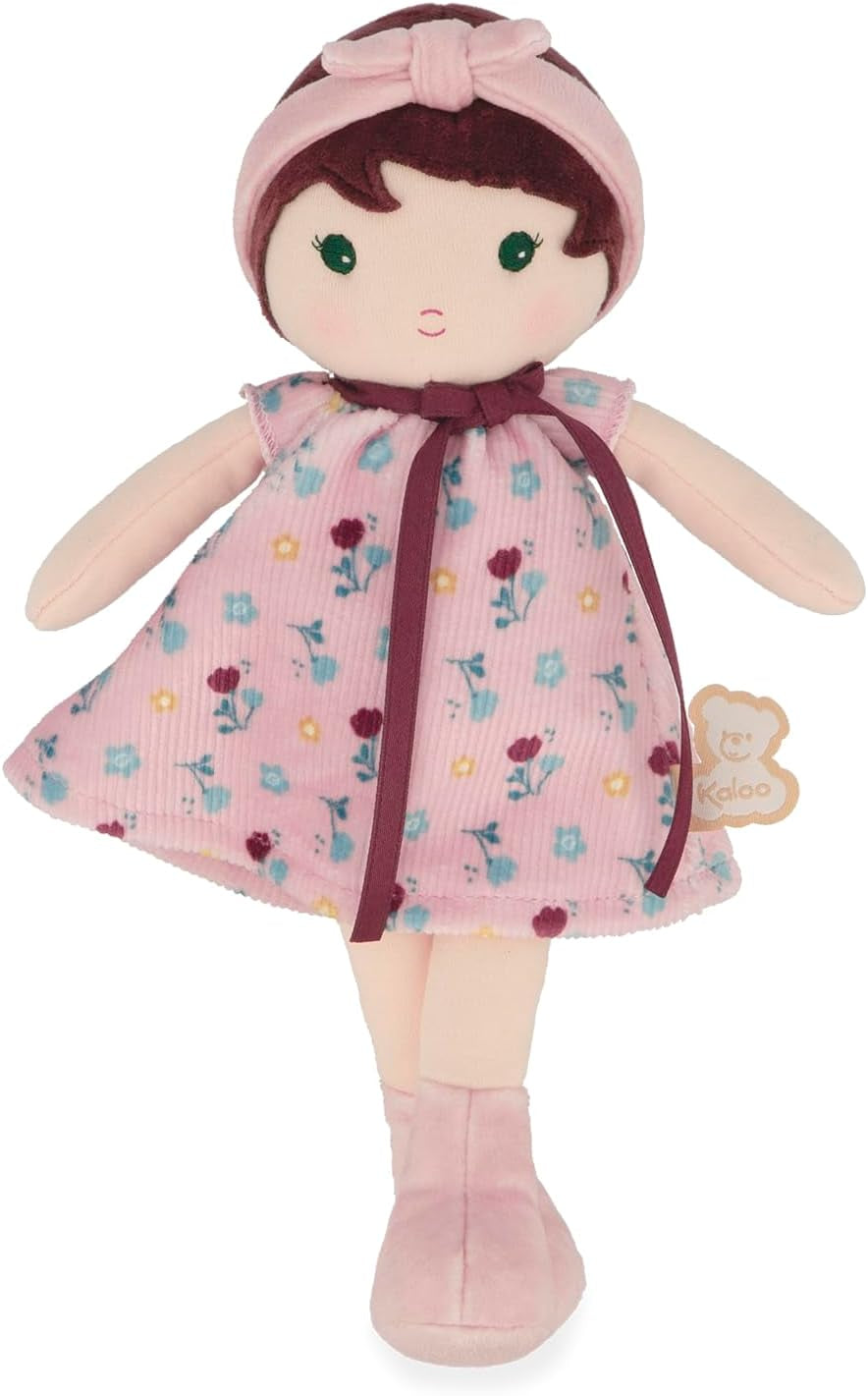 KALOO - Tendresse – Meine 1. Puppe aus Amandin-Stoff – Stoffpuppe 25 cm – Rosa aus Chiffon – Matte Haut – schöne Geschenkbox und Band personalisierbar – ab der Geburt K200004