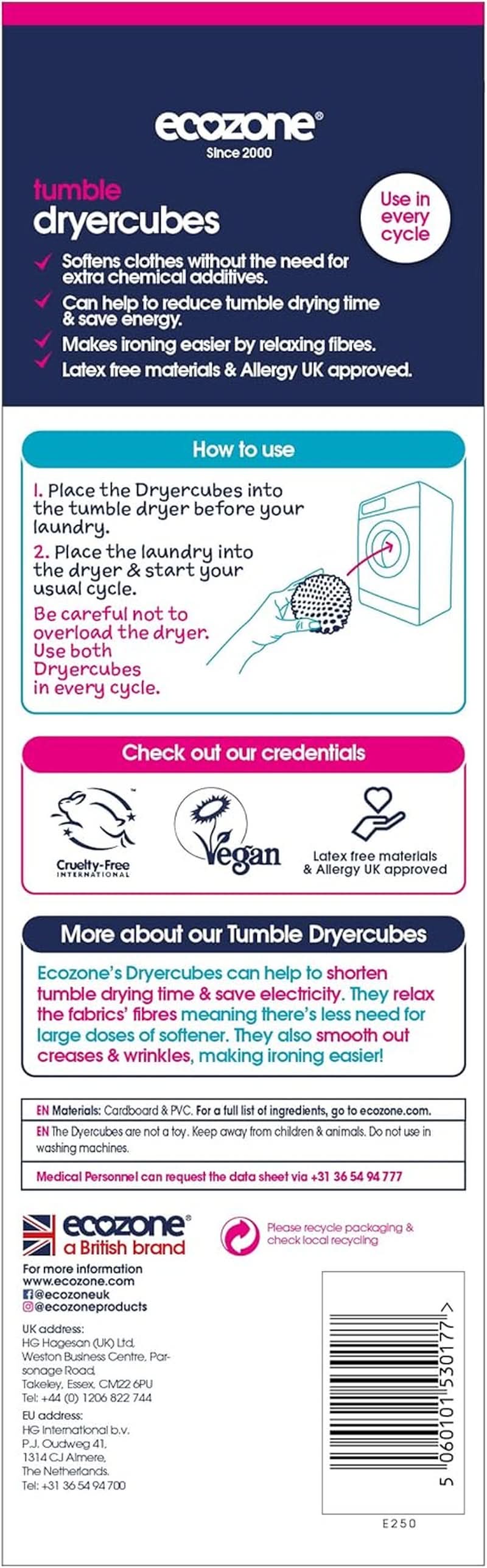 Sfere per asciugatrice realizzate in un nuovo materiale più morbido con design variabile. Contiene 2 detersivi per bucato Naty Shop