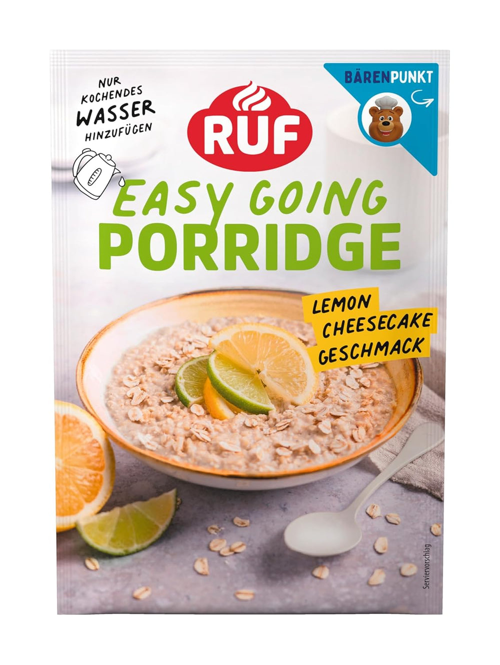 Farina d'avena istantanea RUF con fragole e vaniglia, un pasto estivo con avena pronto in 3 minuti, 1 busta x 65g