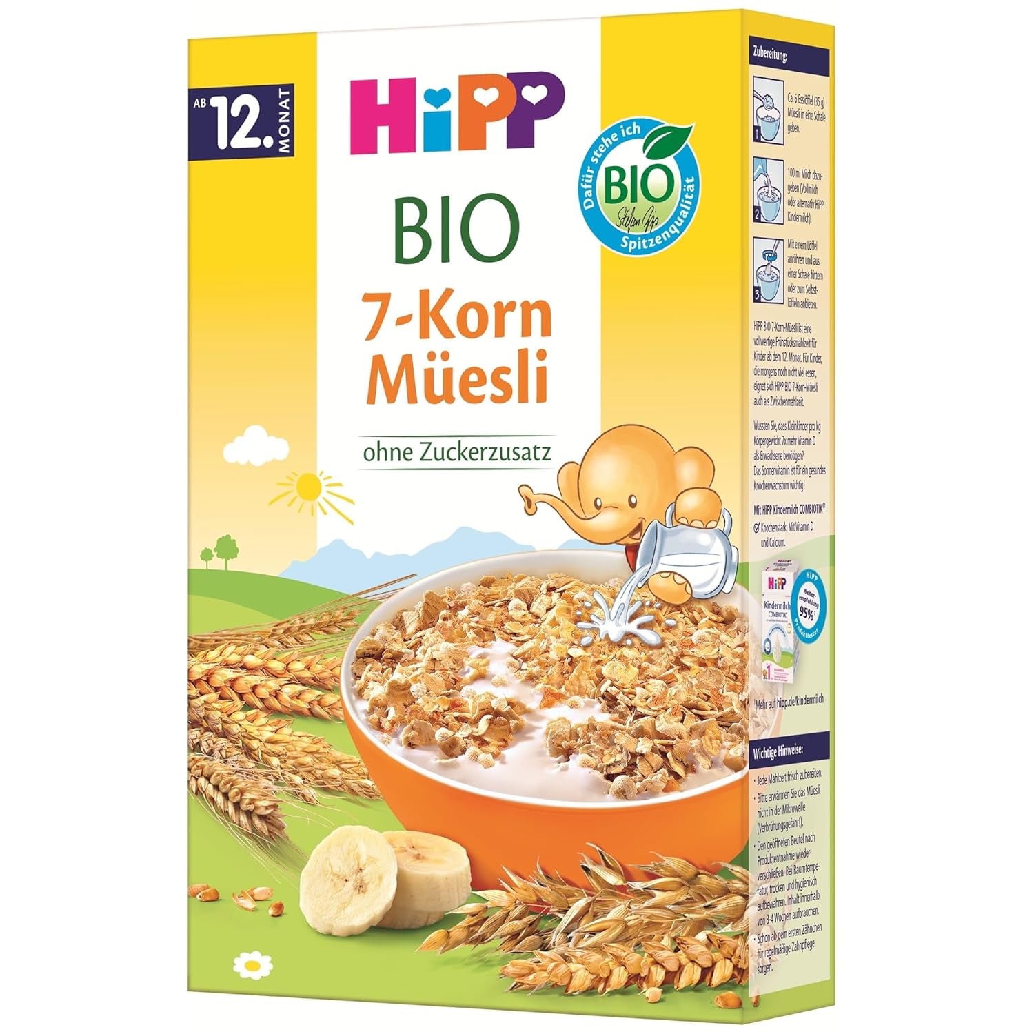 Muesli biologico HiPP con 7 cereali (8 x 200 g), a partire da 12 mesi, senza zuccheri aggiunti, pezzi extra fini - facile da masticare, migliore qualità biologica