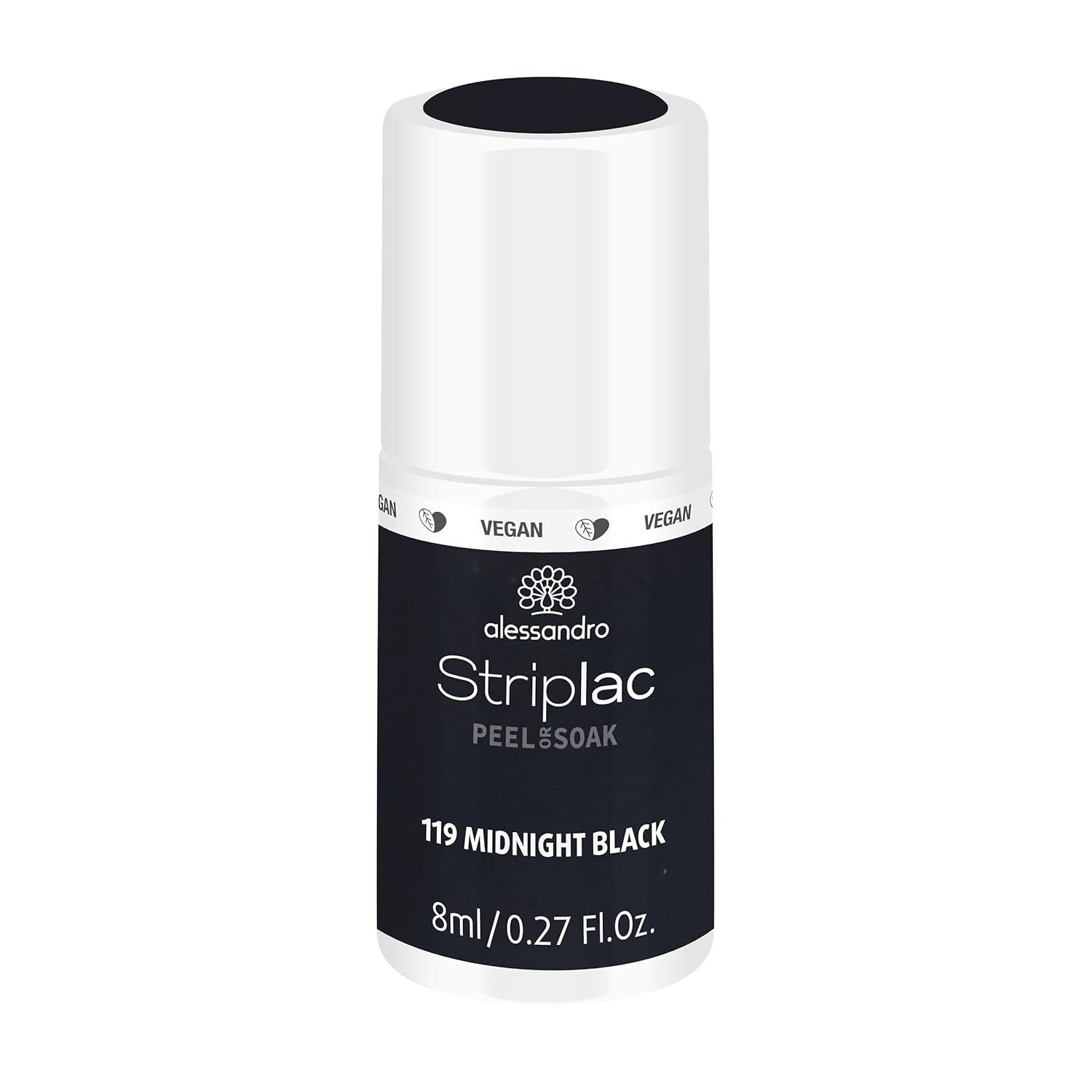 Smalto UV alessandro Striplac Midnight Black – Delicato e a lunga tenuta – Facile rimozione grazie alla tecnologia peel-off – Vegan e cruelty-free – 8 ml