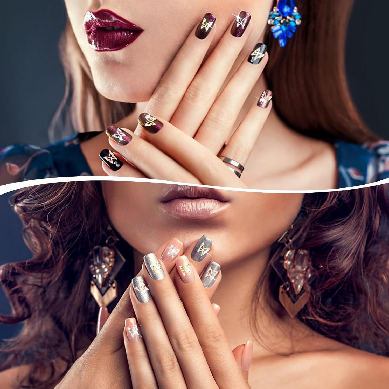 80 de bucăți de pandantive pentru unghii fluture 3D, din aliaj, formă de fluture, auriu, argintiu, strălucitoare, decorațiuni pentru unghii, accesorii pentru bijuterii pentru unghii, manichiură DIY pentru femei