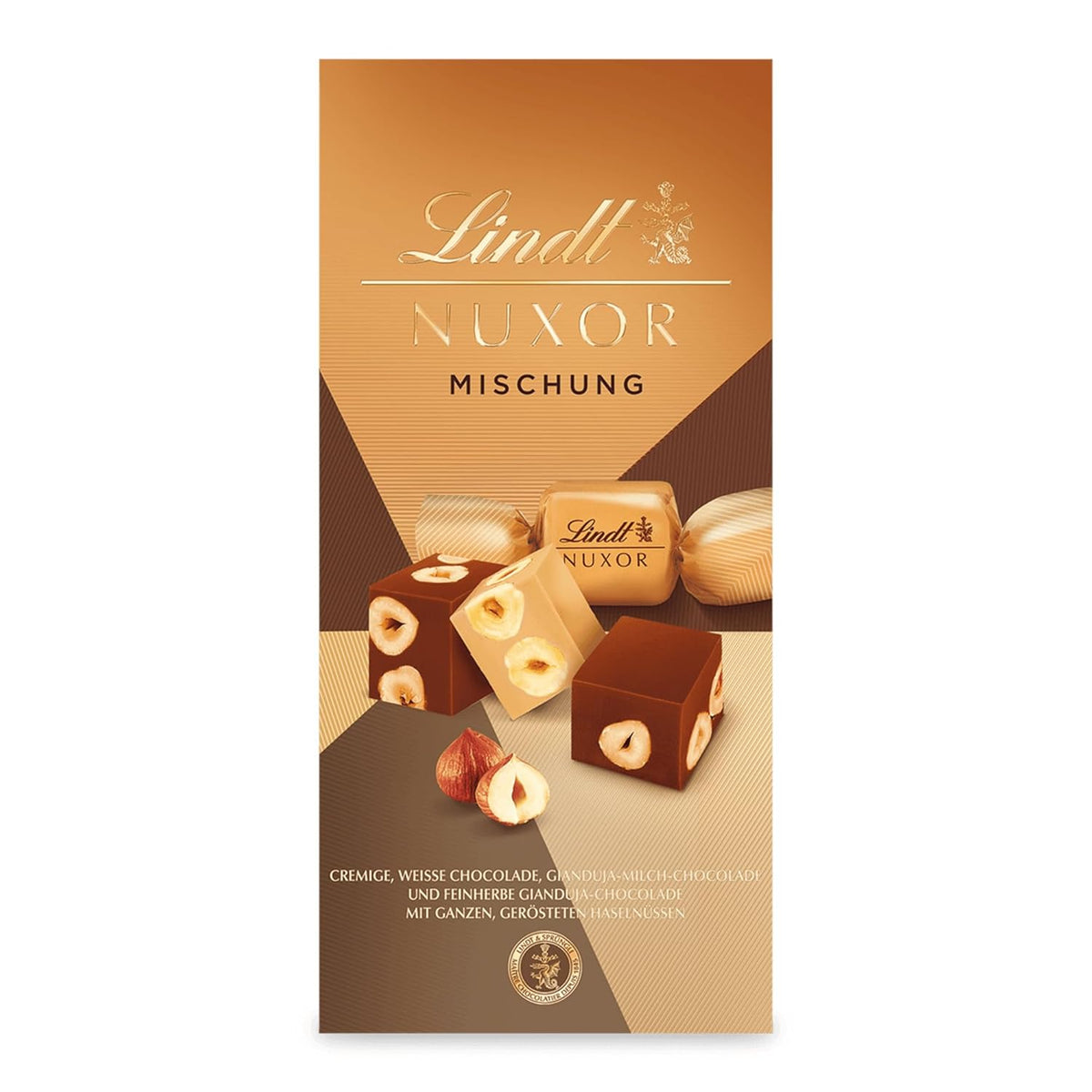 Cioccolata Lindt | Miscela per borsa NUXOR | 103g| Cubi Cremosi di Cioccolato Gianduja in Tre Assortimenti con Nocciole Intere Tostate | Regalo di cioccolato